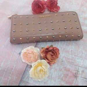 Miu Miu Studded Leather Long Wallet